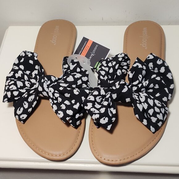 West Loop black & white patterned bow sandals, new with tags, size M (7/8) - Picture 1 of 3
